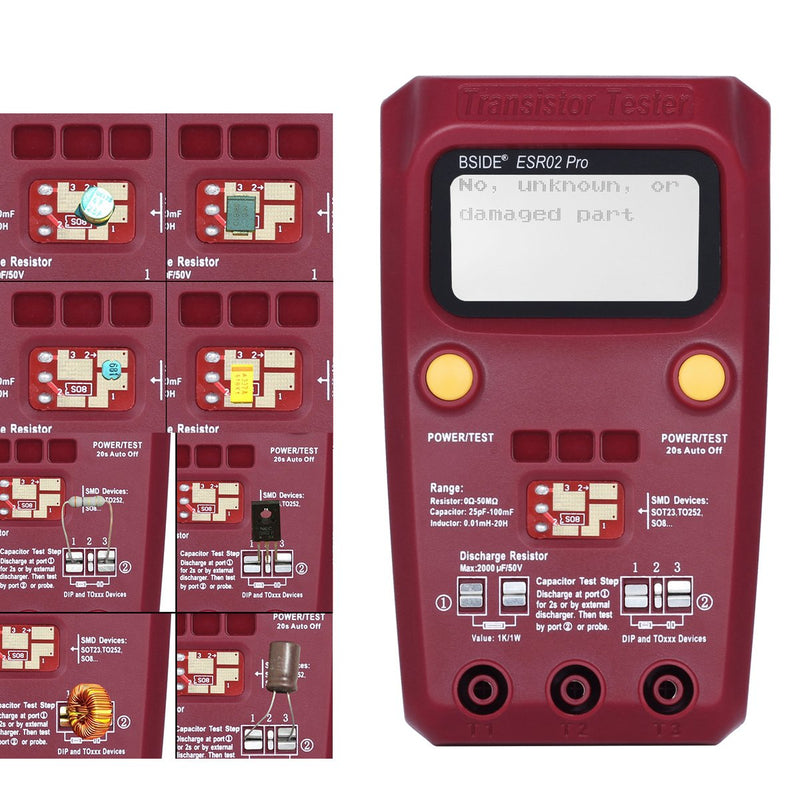 [Australia - AusPower] - BSIDE ESR02 PRO Digital Transistor SMD Components Tester Diode Triode Capacitance Inductance Multimeter ESR Meter Transistor Tester Red 