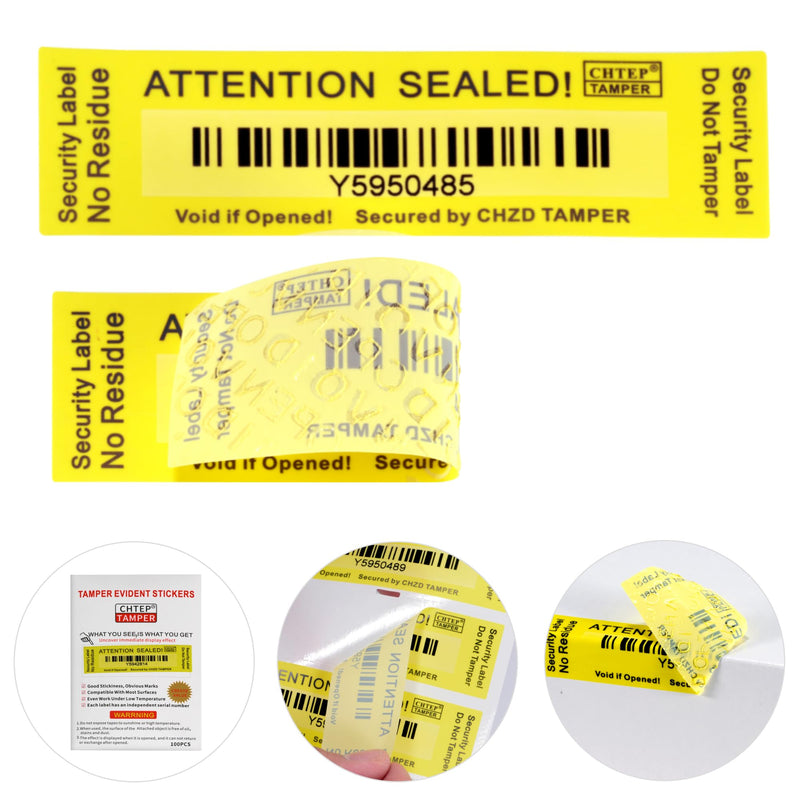 ChtepTamper Tamper-Evident Security Labels, Yellow, 1x3.54 inches | 100 Pieces, No Transfer, Serial Number, Goods Shipping, Privacy Protection