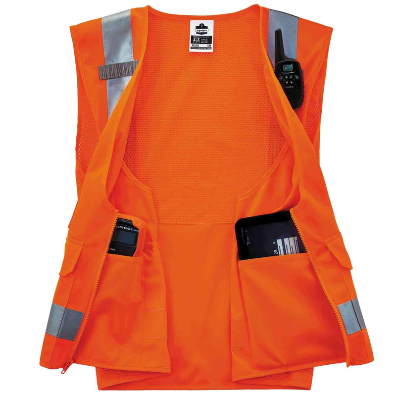 Ergodyne GloWear 8250Z ANSI Orange Surveyors Reflective Safety Vest with Back Pocket, 4XL/5XL 4X-Large-5X-Large