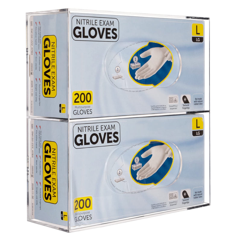 Double Glove Box Holder Wall Mount, Side-Load Acrylic Glove Dispenser - Clear Medical Storage Organizer for Lab, Hospital, Kitchen,- 10 x 3.54 x 10.6 IN - Quick Access & Easy Refill Double