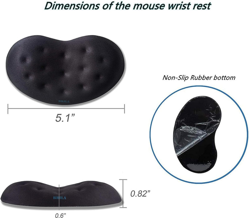 [Australia - AusPower] - BRILA Ergonomic Memory Foam Mouse Wrist Rest Support Pad Cushion for Computer, Laptop, Office Work, PC Gaming - Massage Holes Design - Wrist Pain Relief (Black Mouse Wrist Rest) Black Mouse Wrist Rest 