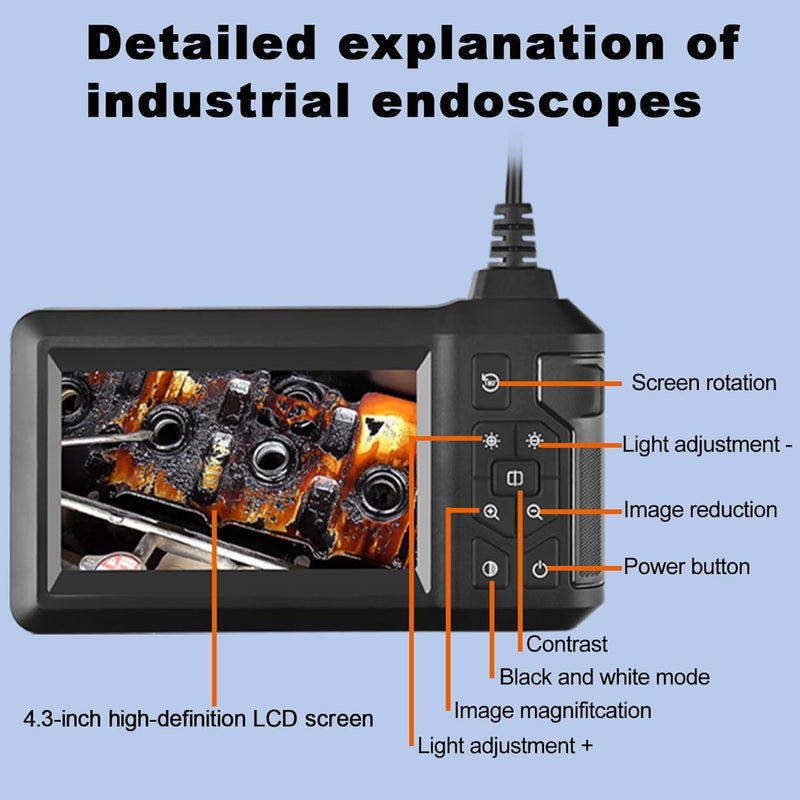 [Australia - AusPower] - Industrial HD Digital Borescope, Pancellent 4.3" IPS Endoscope Inspection Camera with Handheld IP67 Waterproof Snake Sewer with 8 LED Lights 16.5ft Semi-Rigid Cable 