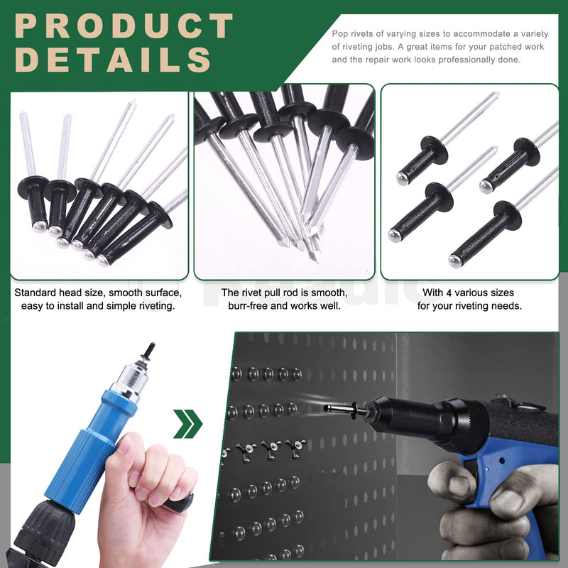 [Australia - AusPower] - keadic 80 Pcs 4 Sizes Aluminum Blind Rivet Assortment Set, Black Long Grip Tri-Fold Exploding Pop Rivets with Storage Case for Kayak Furniture Automotive Sheet Metal-3/16" x (9/16", 3/4", 13/16, 1") 