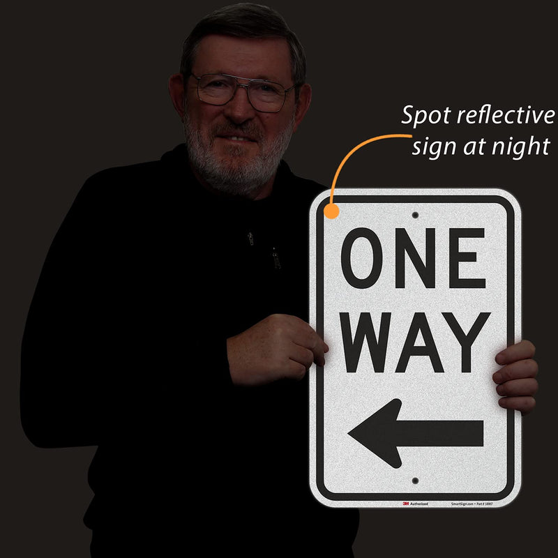 One Way Sign, One Way Sign with Left Arrow 18x12 3M Engineer Grade Reflective Rust Free .63 Aluminum, Easy to Mount Weather Resistant Made in USA by SmartSign 12" x 18" 3M EG Reflective Aluminum