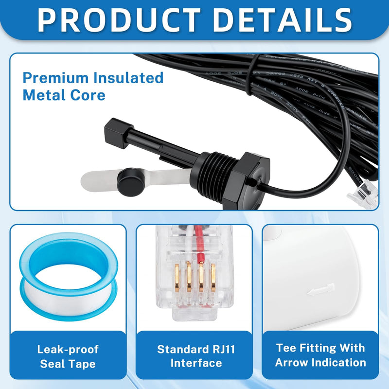 [Australia - AusPower] - Upgraded GLX-FLO-RP Flow Switch Fit for Hayward Goldline Aquarite Salt System, Metal Pool Water Flow Sensor for Hayward Salt Cell and Chlorine Generator with w/Tee and 15ft Cable 