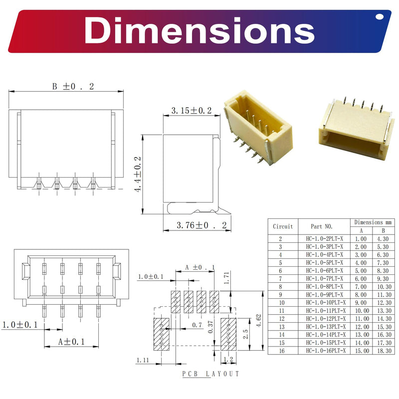 [Australia - AusPower] - JST Connector Kit, SH1.0 SMT Header Jst 1mm Pitch IC Socket Plugs Adapter, JST-SH 2/3/4/5/6/7/8/9/10/12Pin SMT Header Surface Mount Mounting Top Type Vertical Header (SH1.0-SMT-Ver) JST-1.0MM-SH-SMT-Vertical Header 