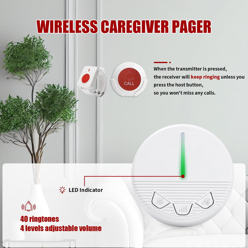 [Australia - AusPower] - Call Button for Elderly Seniors at Home Wireless Caregiver Pager Call Button Emergency Alert Button 2 Plugin Receivers 2 Waterproof Transmitters 1 Watch Button KCPM+KHG1+KSW-2+2+1 