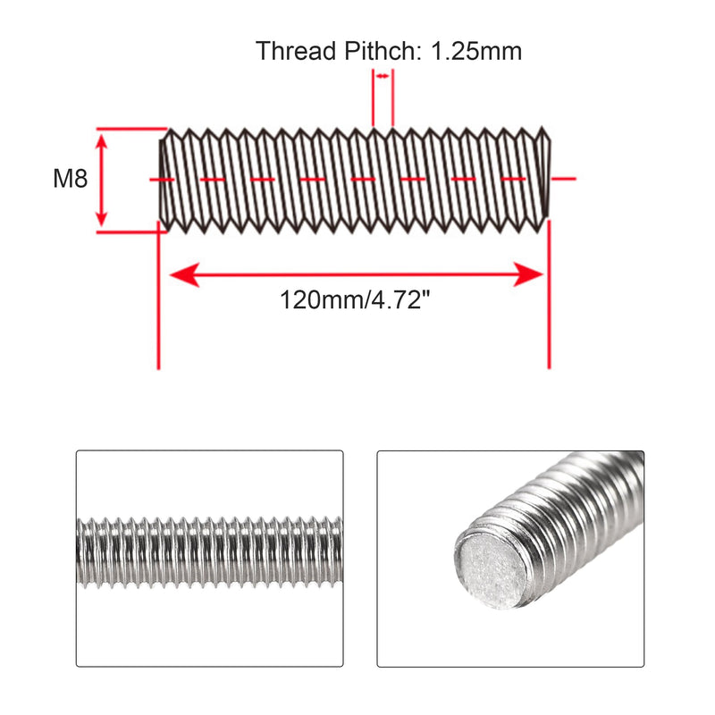 [Australia - AusPower] - M8 x 120mm Fully Threaded Rod & Studs, 304 Stainless Steel Right Hand Threads Rods, M8-1.25 Thread Pitch for Anchor Bolts, Clamps, Hangers and U-Bolts 10pcs 