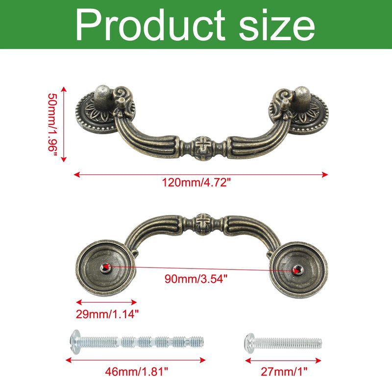8 Pack Bail Pull Handles, 3.5 Inch Hole Center Vintage Antique Bronze Drop Drawer Pull Swing Cabinet Dresser Handles(Total Length: 4.72 inch) Antique Bronze(8 PCS)