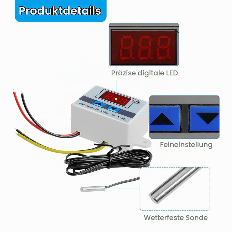 RUIZHI XH-W3001 Digital LCD Display Temperature Controller, DC 24V/240W Thermostat Switch with Waterproof Probe Microcomputer Thermostat