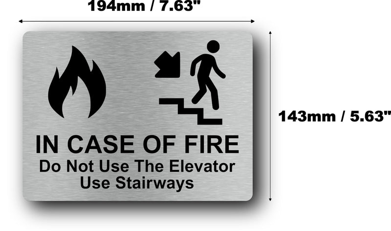 Fire Safety Sign - "In Case Of Fire Do Not Use The Elevator Use Stairways" - Aluminium, UV Printed, Self-Adhesive, Interior/Exterior Use, Fire Exit Direction (Large) Large