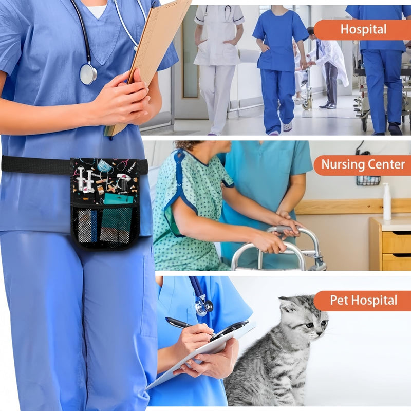 [Australia - AusPower] - Nurse Fanny Pack,Multi Compartment Medical Waist Bag,Medical Gear Pockets Storage for Stethoscopes,Bandage Scissors and Other Medical Supplies（Black） Black 