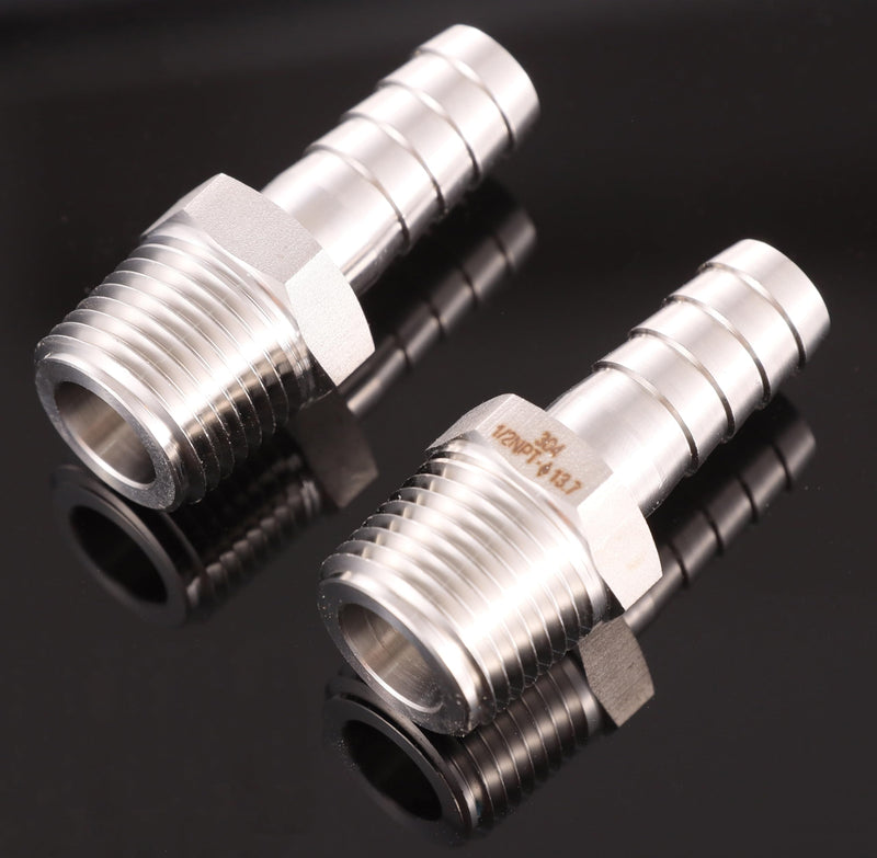 [Australia - AusPower] - 304 Stainless Steel 1/2" Hose Barb to 1/2" Male NPT Home Brew Fitting Water Fuel Air?lead-free (Pack of 2) 