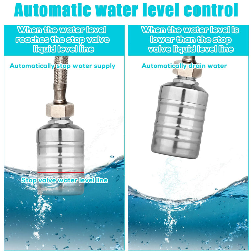 [Australia - AusPower] - 2pcs Water Float Valve, Stainless Steel Automatic Water Level Control Float Valve 1/2in and 3/4in Connection Types for Fish Tank Swimming Pool Livestock Trough 