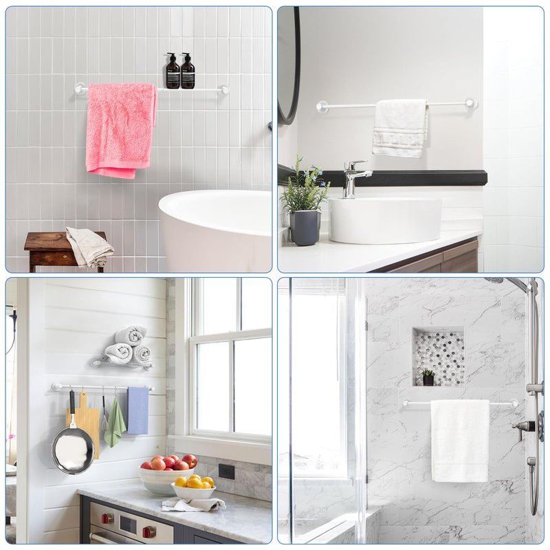 Adjustable Single Bath Towel Bar 16 to 27.6 Inch, ZUEXT Oil Rubbed White Stainless Steel Towel Holder Hanger,Expandable Wall Mount Towel Rail for Bathroom Kitchen,1" Tube Towel Rail Racks w/Hooks White Single Towel Bar 1