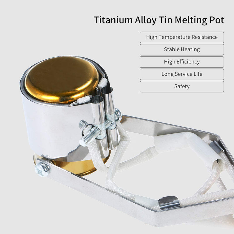 Portable Titanium Alloy Tin Stove Temperature Adjustable Tin Soldering Pot High Performance Tin Melting Oven Small Tin Submersible Oven for Household and Electricians SWDT98-C 380W