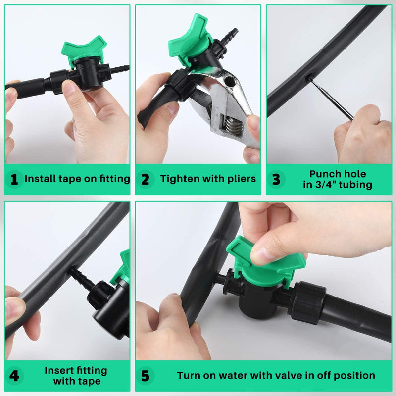 [Australia - AusPower] - Hiboom 20 Pcs 5/8" Drip Tape x 1/4" Barb Tubing Takeoff Adapter Valve Extended Barb Design for a Tighter Fit Green T Handle Water Valve Adjustable Shut Off Valve for Watering Plants in Gardens Lawn 