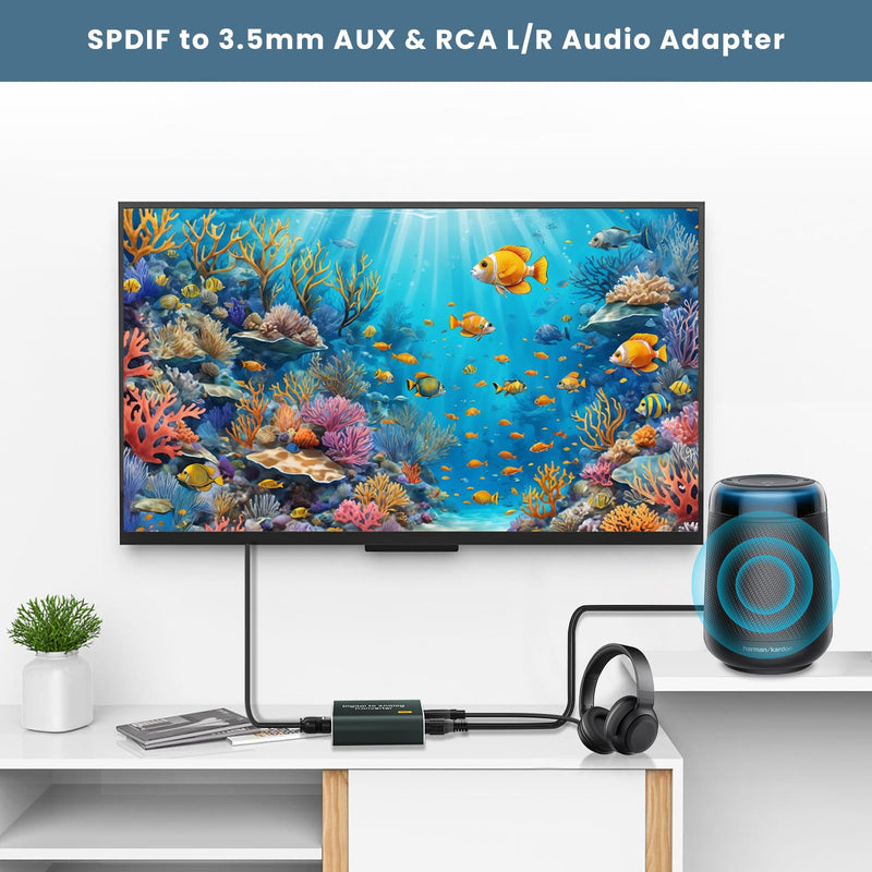 [Australia - AusPower] - Digital to Analog Audio Converter,192kHz DAC Converter Digital Optical to Dual Analog 3.5mm AUX Audio Adapter with Optical Cable 3.5 Audio Cable and 3.5 to RCA Cable(Optical to Dual 3.5mm Jack) Optical to Dual 3.5mm Jack 