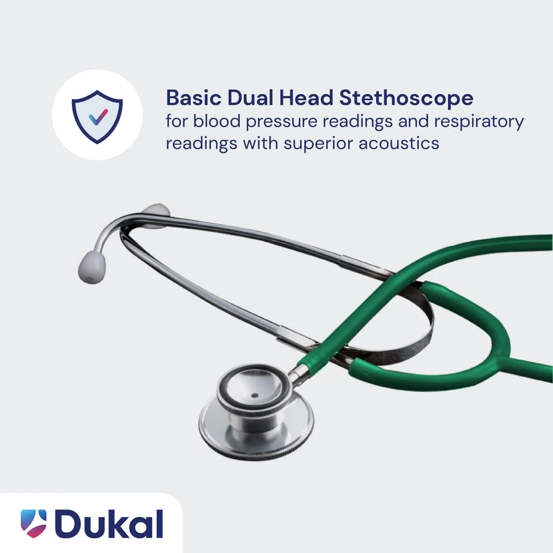 DUKAL Tech-Med Dual Head Stethoscope, 22" Tubing (Green), Lightweight Dual Head Stethoscope for Nurses, Doctors, Paramedics, and Students Green