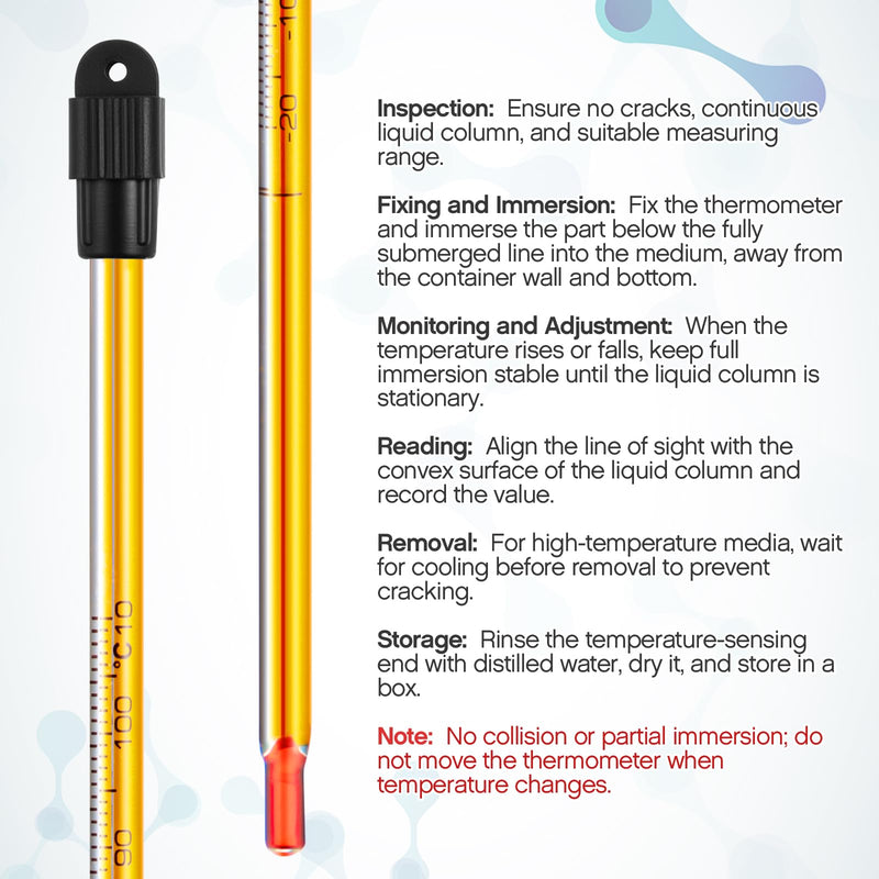4 Pcs General Purpose Lab Thermometer 12 Inch Laboratory Liquid in Glass Thermometer Total Immersion -20 to 110℃/ 0 to 230℉ Dual Scale for Science University Food and Beverage Processing 4