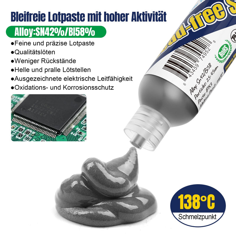 Lead-free Solder Paste, Sn42 Bi58 Syringe Soldering Paste Flux, Lead-Free Solder Flux Tin Paste, Low Temperature 138 Degrees, for BGA SMT Solder (1.05oz/30g)