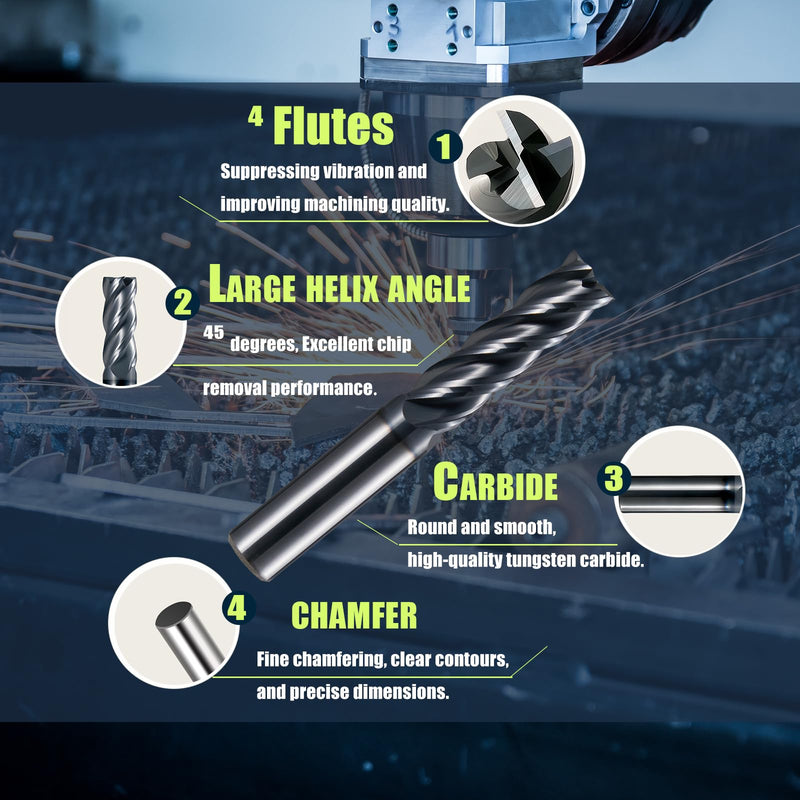 [Australia - AusPower] - 1/8" Carbide Square Nose End Mill Set (5 Pcs), 4 Flute CNC Mill Bits Tools for DIY & Professional, Solid Carbide Cutter (Tungsten Carbide + Cobalt) for Milling Steel and Metals (5Pcs, 1/8) 1/8 in 5 