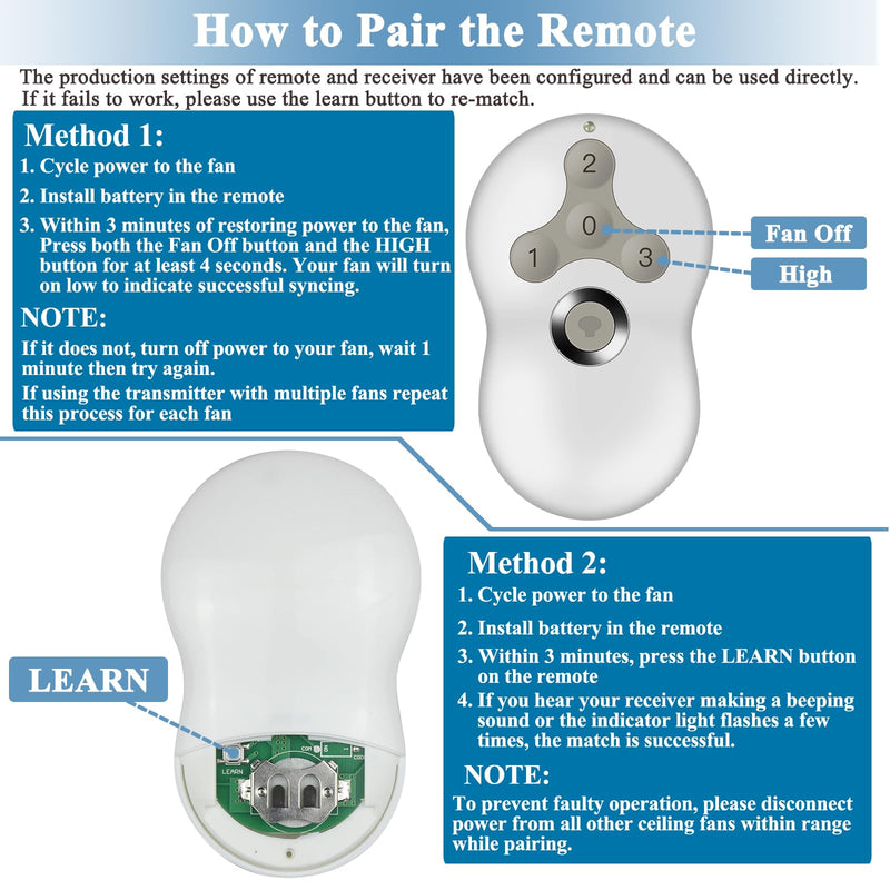 Universal Ceiling Fan Remote Control Kit, Replacement for Hampton Bay, Hunter, Harbor Breeze, 3 Speed with Light Dimmer, 434MHz, with Wall Mount 99122 Remote Kit