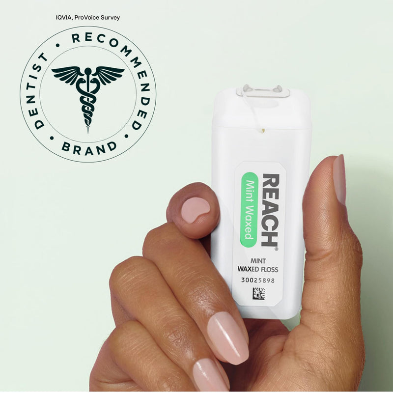 REACH Waxed Dental Floss, Mint, Plaque Remover for Teeth, Shred Resistant, Floss Slides Smoothly, Easy to Use, Waxed, Deep Cleaning Teeth, Oral Care, PFAS Free, for Adults & Kids, 6 Pack, 200 yd 600 Foot (Pack of 6)