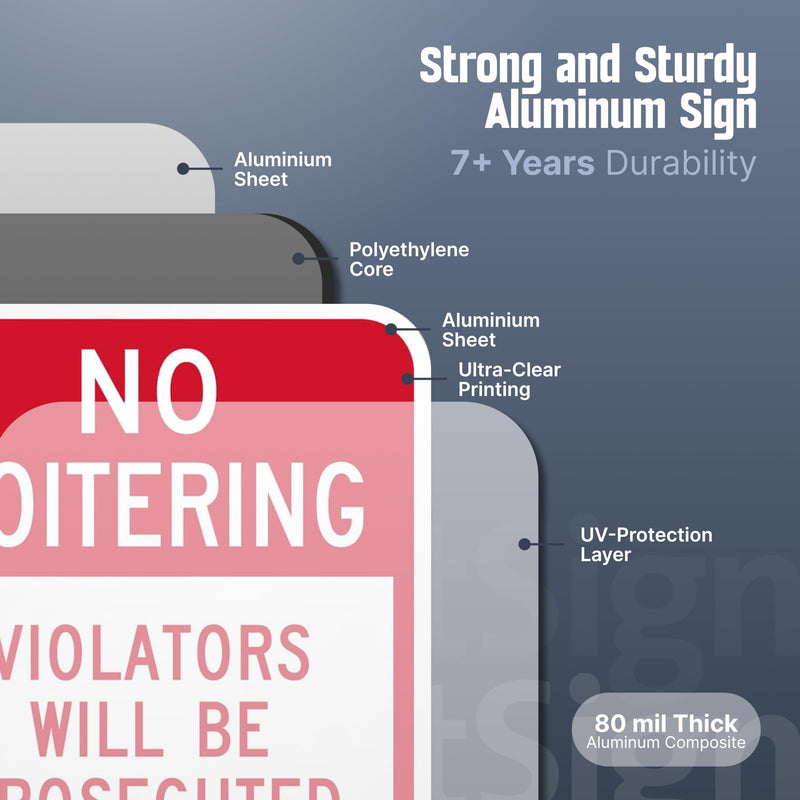 SmartSign No Loitering Violators Will Be Prosecuted Sign - 2 Pack, 18 x 12 inch, 2mm Thick Aluminum Composite, Red and White, Made in USA 12" x 18" - ACM (Pack of 2)