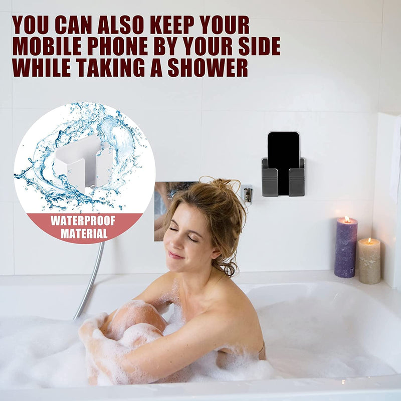 [Australia - AusPower] - CEI&BPY 2Pcs Phone Holder Wall Mounted, Phone Stand with Self Adhesive. Phone Holder for Shower/Charging.Compatible with iPhone and Android (2Pcs-White) White 