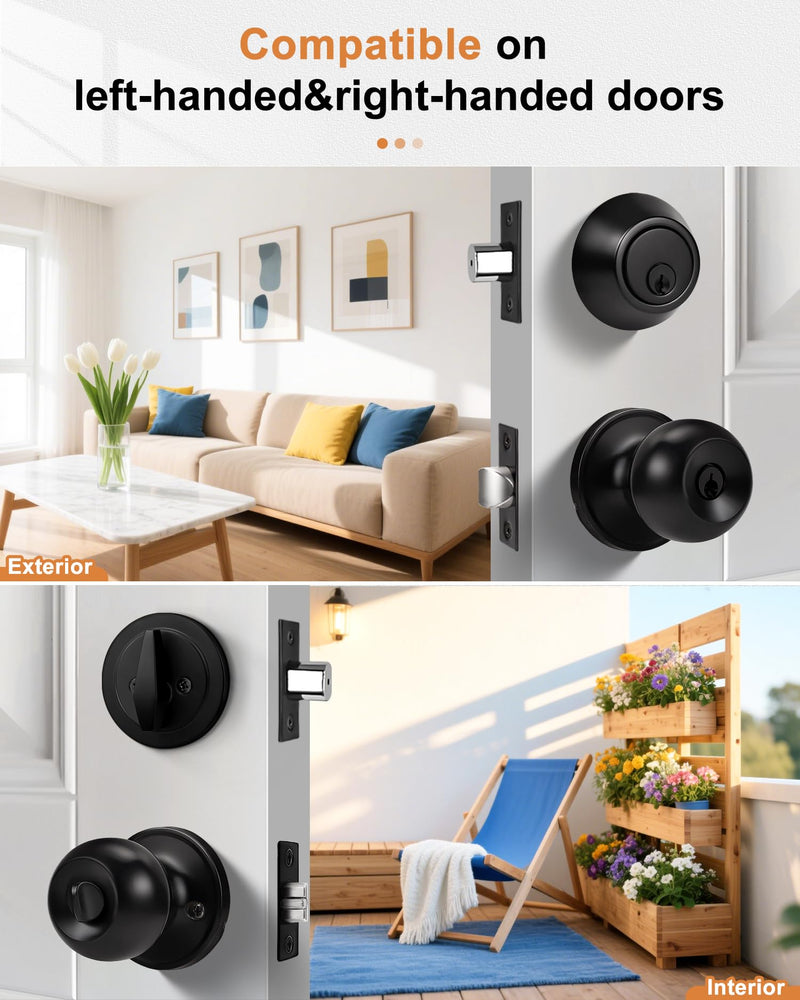 Probrico Flat Black Entry Door Knob and Single Cylinder Deadbolt Set, Keyed Alike, 1Pack 1 Pack