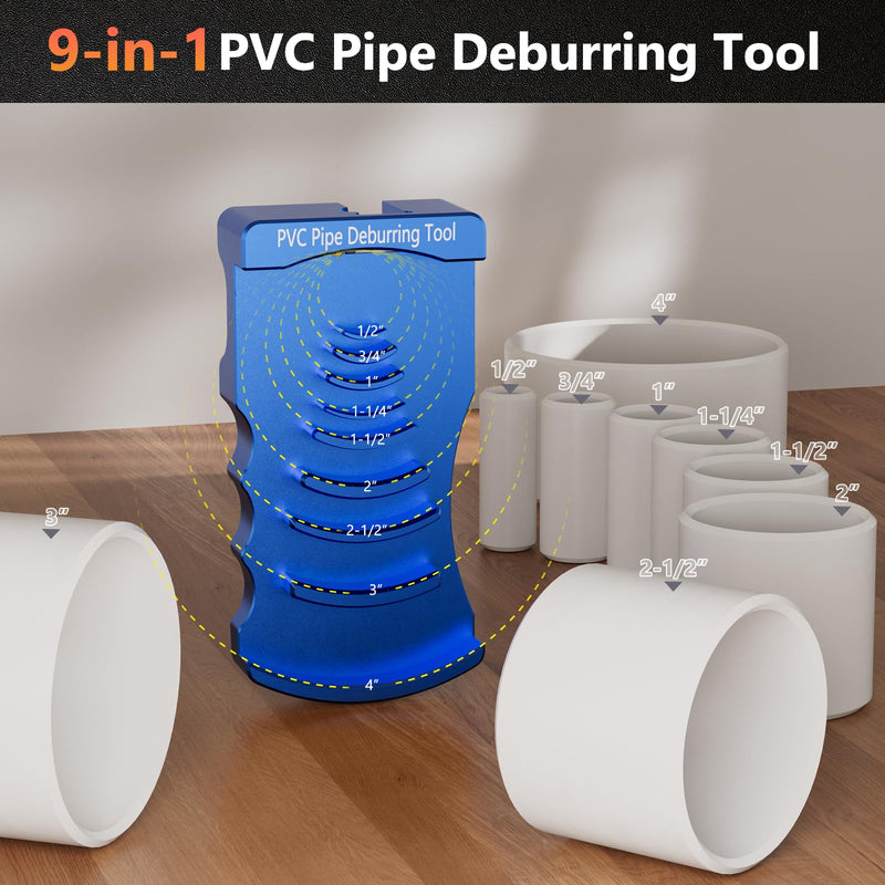 [Australia - AusPower] - 9-in-1 PVC Pipe Deburring Tool, Adjustable Chamfer Tool 0.5"–4", PVC Pipe Reamer, Plastic Pipe Deburr Tool for PVC CPVC ABS PP PE, Plumbing Chamfer Reamer Tool Set (Blue) Blue 