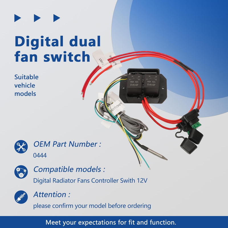 [Australia - AusPower] - Digital Radiator Fans Controller Switch Kit with Adjustable Temperature Range Range 12V 24V Digital Electric Thermatic Dual Electric Fan Switch Kit Replace #0444 