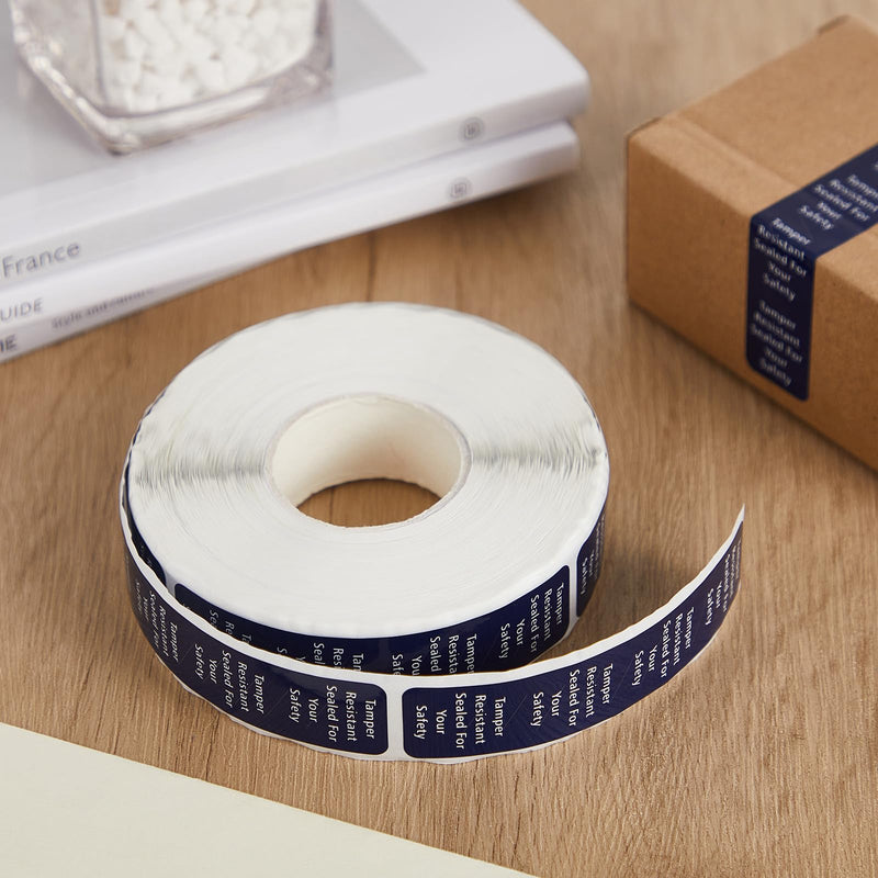Outus 2000 Pcs Tamper Evident Labels Rolls Adhesive Safety Stickers 0.75 x 3.5'' Tamper Evident Tape for Security Food Delivery Bag Closure Container Box Jar Mailing Packaging Sealing (Navy Blue) Navy Blue