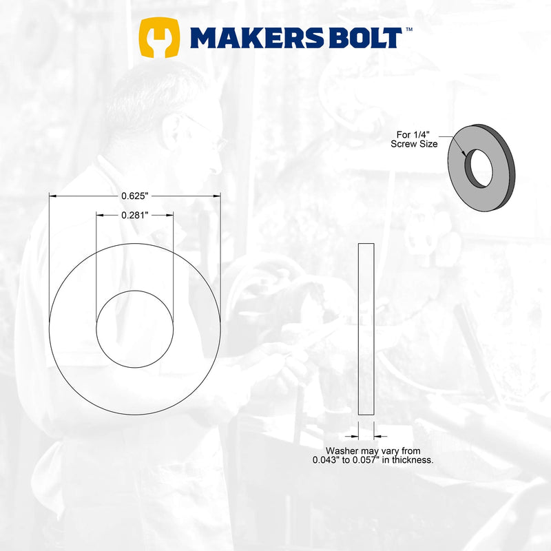 [Australia - AusPower] - 18-8 Stainless Steel 1/4" Flat Washers (100 pcs) Black Oxidized in USA by Makers Bolt 1/4" (.281ID X .625OD X .050TH) 