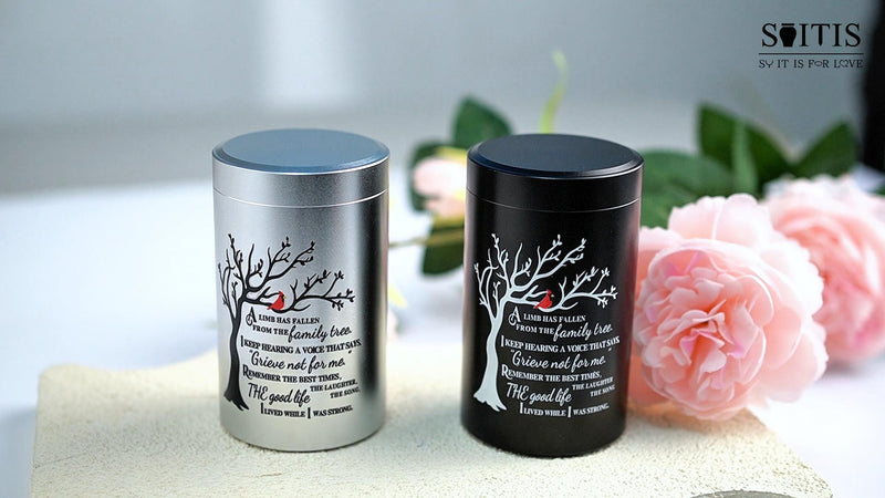 SOITIS Small Urns for Human Ashes Keepsake 3.54“ Tree of Life Mini Urns Silver