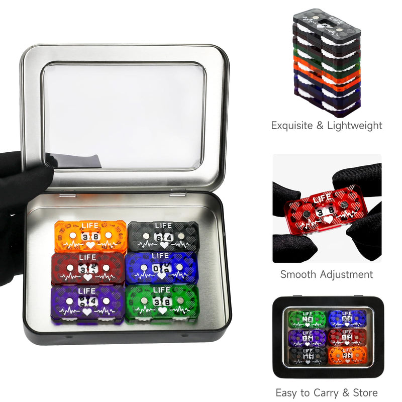 [Australia - AusPower] - SIXPIONTS 6Pcs Life Counter, Heart Symbol Scale Pattern Counters with Metal Box, Compatible with Magic The Gathering Commander Deck, LCG/RPG/D&D/MTG/CCG/TCG Gaming Table Games Accessories 6pcs/Box Color-c 