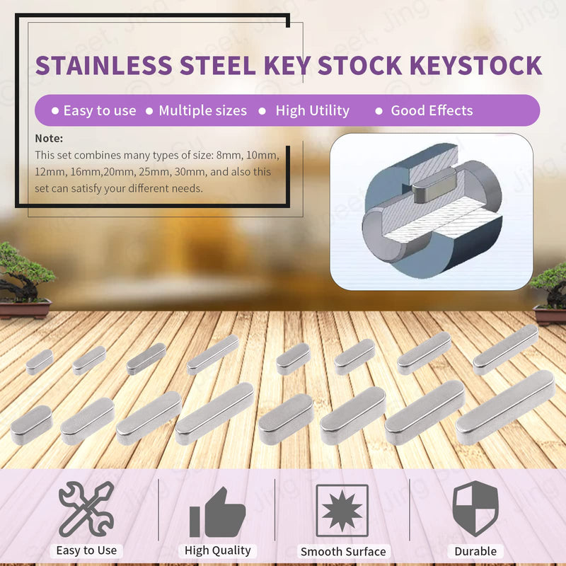 [Australia - AusPower] - Swpeet 140Pcs 16 Sizes Stainless Steel 3mm 4mm 5mm 6mm Round Ended Feather Key Parallel Drive Shaft Keys Set Key Stock Assortment for Fasteners Mechanical Industry 