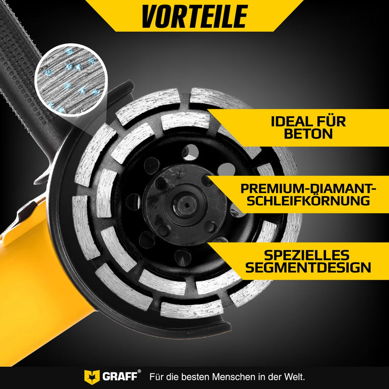 [Australia - AusPower] - GRAFF Diamond Grinding Disc 115 mm for Angle Grinders - Diamond Cup Wheel for Stone, Concrete, Tile Adhesive, Granite, Masonry - Professional Sanding Disc Diameter 115 mm – segment grinding wheel 