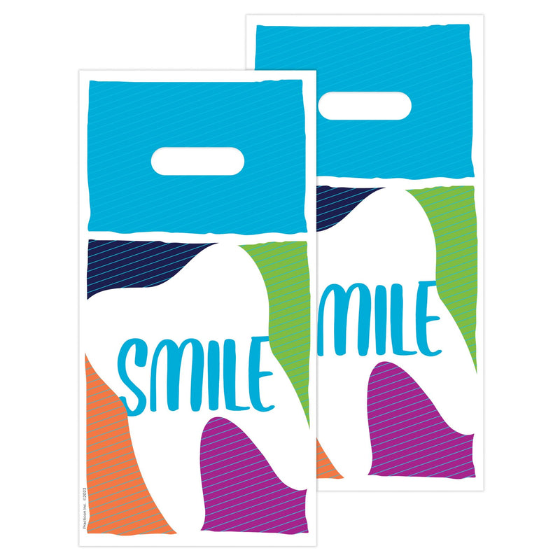 [Australia - AusPower] - Practicon Tilted Tooth 6" x 12" Dental Giveaway Bag, Dental Hygiene Patient Care Goodie Bag, Dentist Office Plastic Gift Bags, 100 Pack 6" x 12" 
