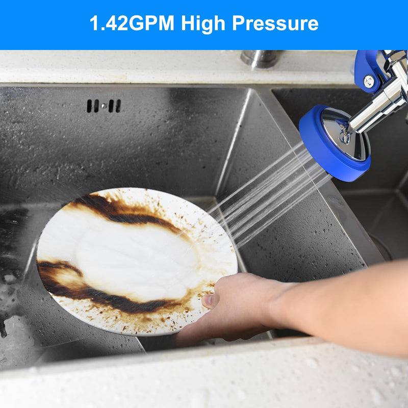 Pre Rinse Sprayer Commercial Sink Sprayer Head,1.42GPM Spray Valve Dish Nozzle with Ergonomic Handle, Commercial Faucet Parts for Kitchen Faucet,Chrome Finished（Blue） Blue Round Sprayer