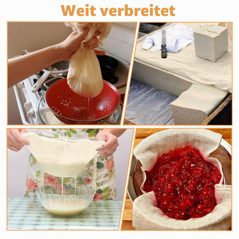 Cheesecloth Reusable Straining Cloth 50 x 50 cm / 60 x 60 cm Pack of 10 | Straining cloth, filter cloth, reusable, washable, cheesecloth for sifting juice, vegetable juice, nut milk, yoghurt tofu