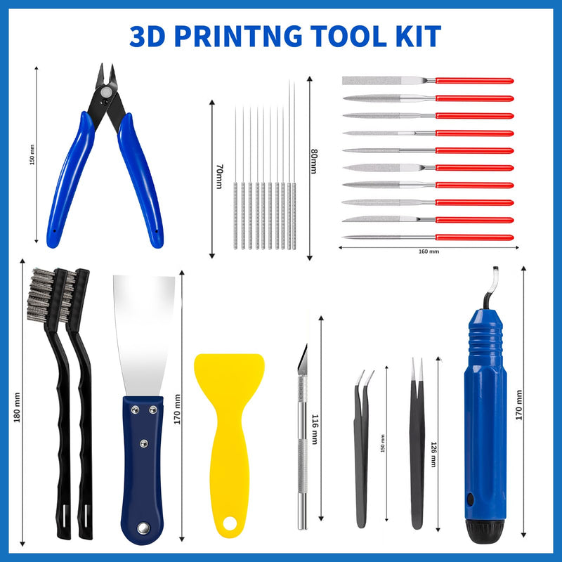 [Australia - AusPower] - 52Pcs 3D Printer Tool Kit Includes a Scraper, Nozzle Cleaning Needle, deburring Tool, File, Wire Cutters, and Brushes Maintenance kit for All FDM/SLA 3D Printing DIY Model Enthusiasts 