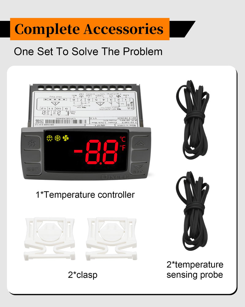 [Australia - AusPower] - for Dixell XR06CX-4N1F1 Temperature Controller, Fit for 120V 50-60hz Commercial Refrigerators/Freezer Replace for Dixell Temperature Controller, with Temperature Sensor Probes & Clasp 