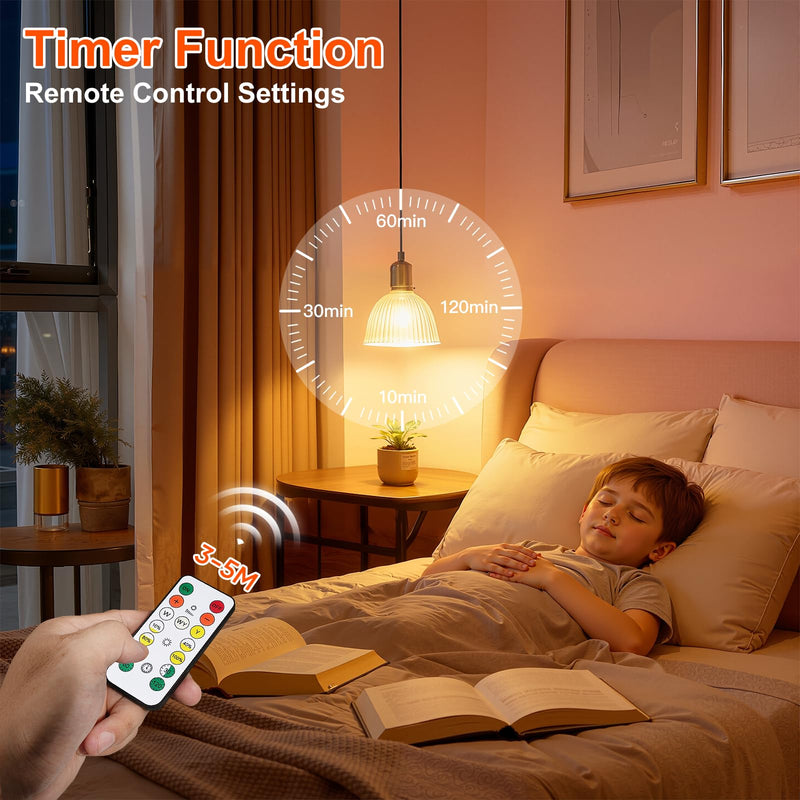 Ketom Pack of 4 Light Bulbs with Remote Control, E27, Rechargeable Bulb, Dimmable | Rechargeable light bulb with timer function, 3 colors, button control, 7W Wireless Decorative Lamp Bulb Emergency Light Camping 3 Colors, 4 Pieces
