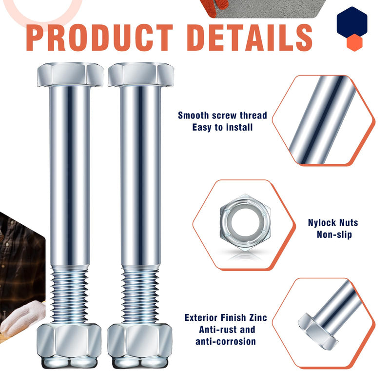 [Australia - AusPower] - Blulu 5 Pack Grade 2 Shear Bolts for Rotary Cutters Bolts and Lock Nuts Kit 1/2" x 3-1/2" with Nylock Nuts Fit Brush Cutter Tractor Gearboxes Compatible with Rotary Cutters Mill Grad (Half Thread) Half Thread 