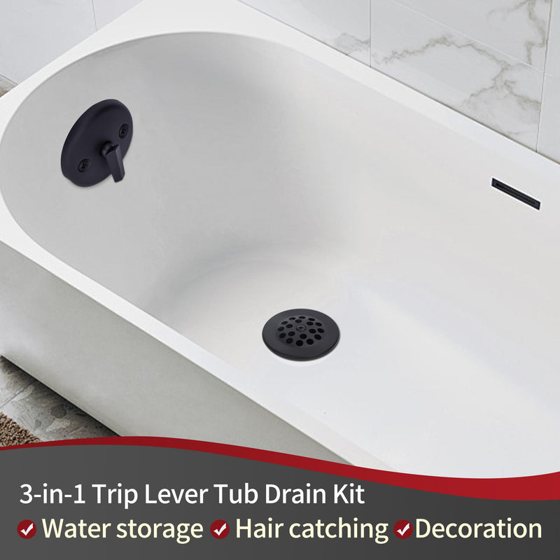 PRIMSOPH Trip Lever Overflow Faceplate Tub Drain Trim Kit with Linkage Conversion Kit Assembly Universal Fine Coarse Thread Replacement Matte Black