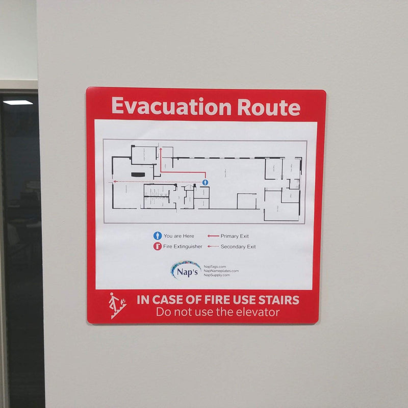 Evacuation Route Map Holder – Fire Evacuation Map Display, Clear Plastic, Reverse Printed Red Frame, 8.5" x 11" Sign Pocket, Adhesive Tabs Included, Wall or Door Mount, 11.5" x 11.5"