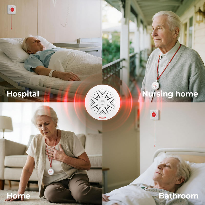 Wireless Caregiver Pager Call Button for Elderly at Home, WiFi Panic Button, Life Alert Systems for Seniors No Monthly Fee White-04