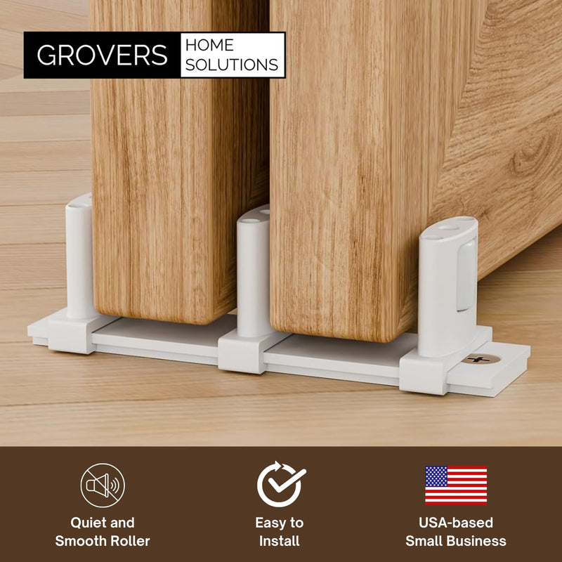 3-Pack Sliding Closet Door Floor Roller Guide - Adjustable Width 3-Roller Design - Easy Install! (White) | Grovers Home Solutions White